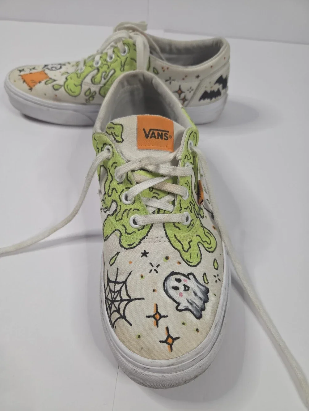 Custom DIY Halloween Hand Painted Vans Size 9 Slime Ghosts Spooky Upcycle